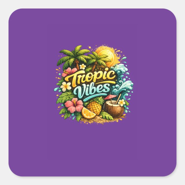 Tropic Vibes Tropical Paradise Design Square Sticker (Front)