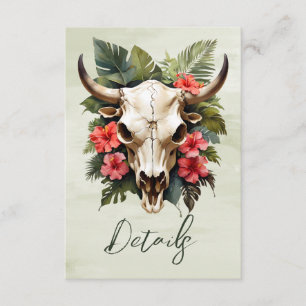 Tropic Watercolor Floral Cow Skull Wedding QR code Enclosure Card