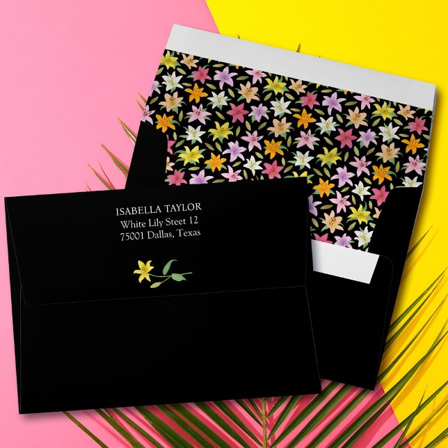 Tropica Floral Black Wedding Invitation  Envelope (Tropica Floral Black Wedding Invitation Envelope)