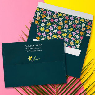 Tropica Floral Teal  Wedding Invitation  Envelope