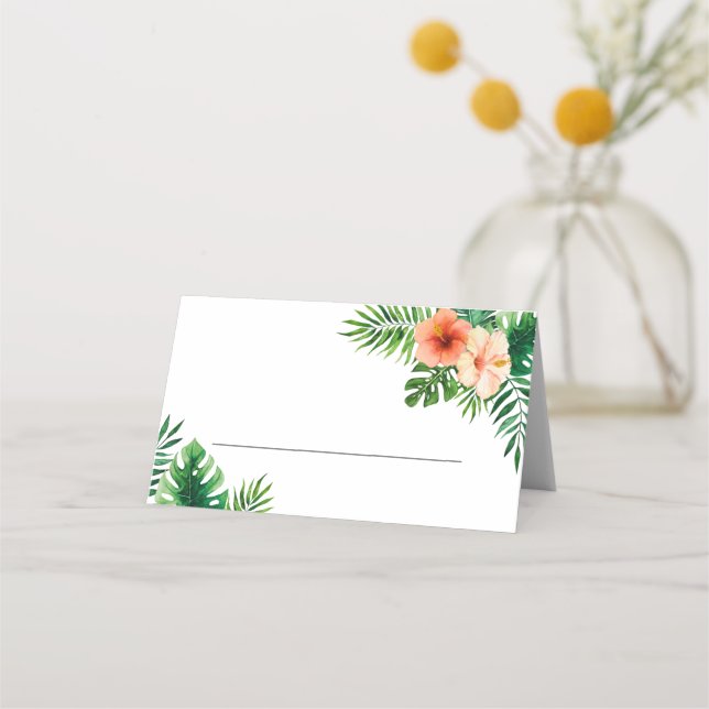 Tropica Green and White floral Wedding  Place Card (Front)
