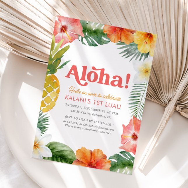 Tropical 1st Luau Floral Birthday Invitation (Creator Uploaded)