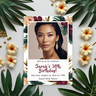Tropical 30th Birthday Invitation with Photo