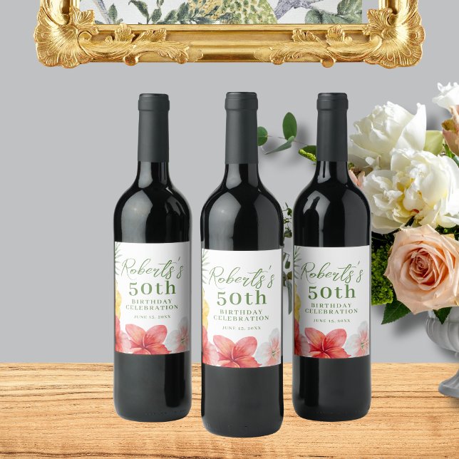 Tropical 50th Birthday Party  Wine Label (Creator Uploaded)