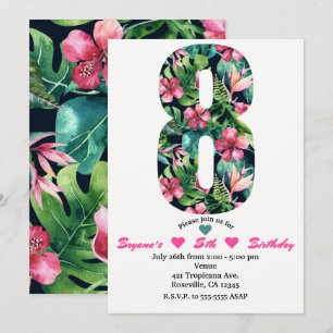 Tropical 8 Eight Eighth Birthday Party Invitation