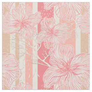 Tropical abstract flowers striped peach apricot ba fabric