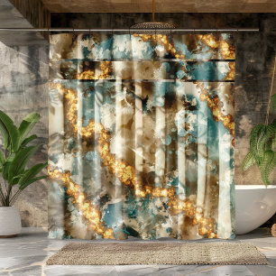 Tropical Abstract Marble Gold Glitter Shower Curtain