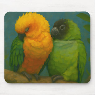 Tropical Affection – Parrots in Forest Light Mouse Pad