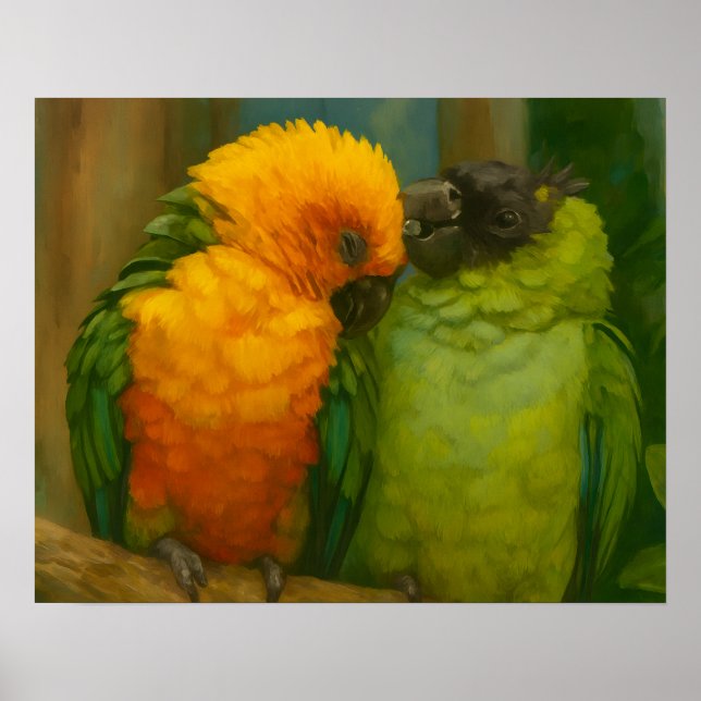 Tropical Affection – Parrots in Forest Light Poster (Front)