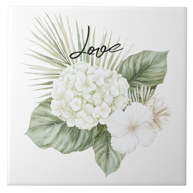 Tropical Aloha Beach Hydrangea Floral Wedding Tile (Front)