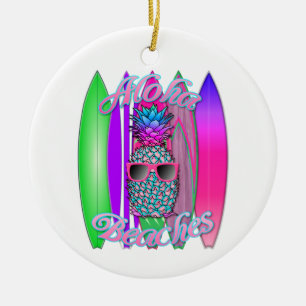 Tropical Aloha Beaches Fun Surfing Pineapple Ceramic Tree Decoration