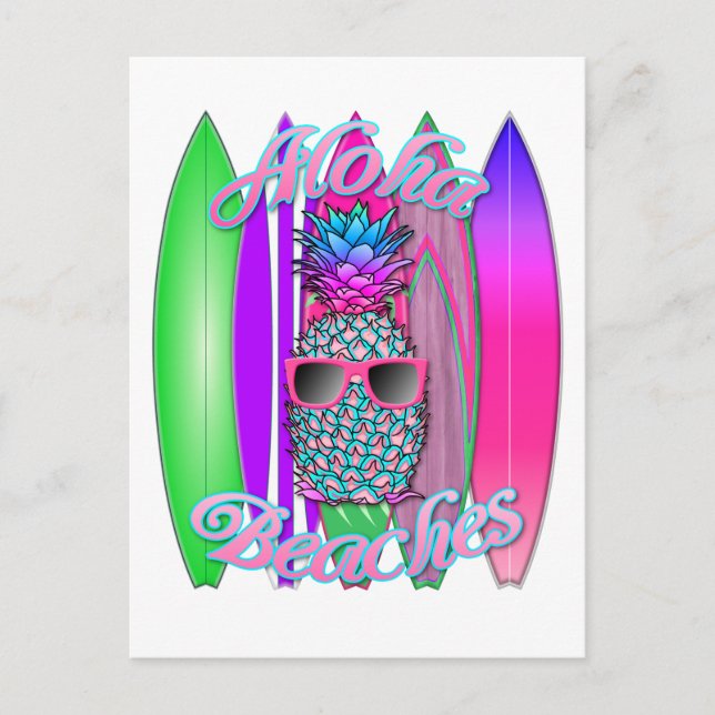 Tropical Aloha Beaches Fun Surfing Pineapple Postcard (Front)