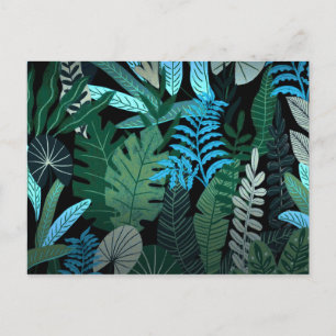 Tropical Aloha Exotic Blue Jungle Pattern at Night Postcard