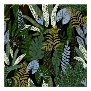 Tropical Aloha Exotic Green Jungle Pattern Poster