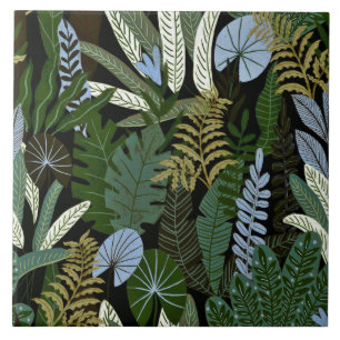 Tropical Aloha Exotic Green Jungle Pattern Tile