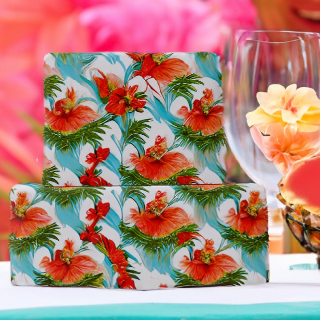 Tropical Aloha Floral Botanical Watercolor  Wrapping Paper (Creator Uploaded)