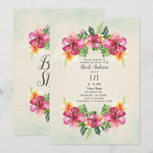 Tropical Aloha Flowers Botanical Bridal Shower Invitation