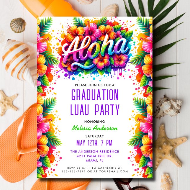 Tropical Aloha Fun Graduation Luau Party Invitation (Creator Uploaded)