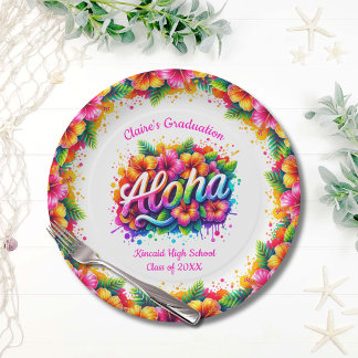 Tropical Aloha Graduation Luau Party  Paper Plate