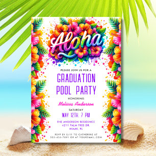 Tropical Aloha Graduation Pool Party Invitation