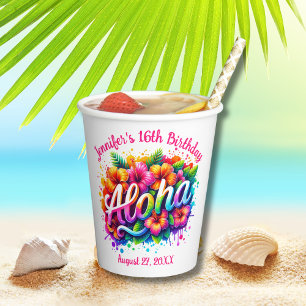 Tropical Aloha Hawaiian Birthday Luau Paper Cups