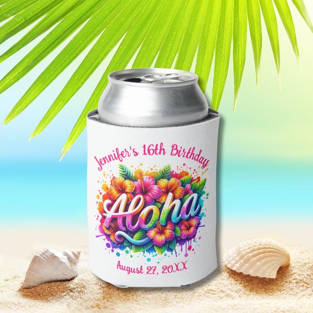 Tropical Aloha Hawaiian Birthday Luau Party Can Co Cooler (Creator Uploaded)