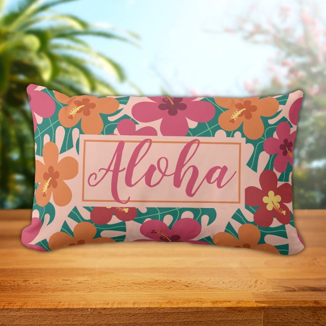 Tropical Aloha Hibiscus Botanical Hawaiian Lumbar Cushion (Creator Uploaded)
