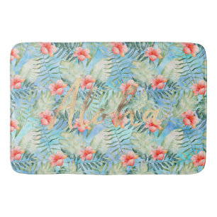 Tropical Aloha Hibiscus Floral Bath Mat