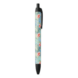 Tropical Aloha Hibiscus Floral Black Ink Pen
