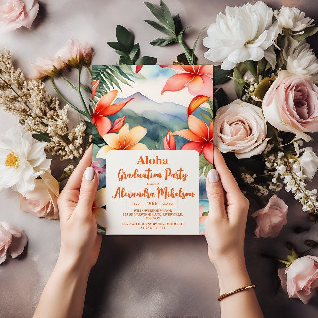 Tropical Aloha Luau Summer Flora Graduation Invitation (Creator Uploaded)