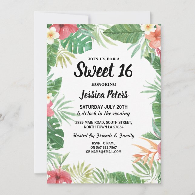 Tropical Aloha Luau Summer Sweet 16 Party Invite (Front)