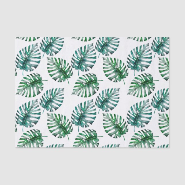 Tropical Aloha Monstera Leaves Pattern Tissue Paper (Front)