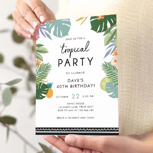 Tropical Aloha Palm Leaf Men's Birthday Invitation