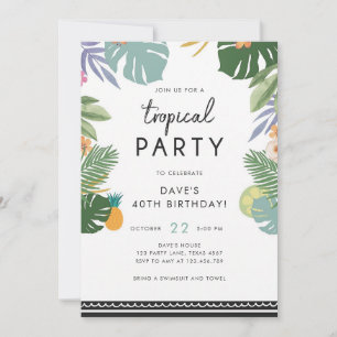 Tropical Aloha Palm Leaf Men's Birthday Invitation