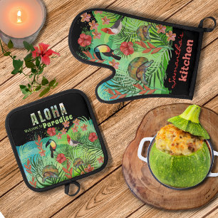 Tropical Aloha Paradise Oven Mitt and Pot Holders Oven Mitt & Pot Holder Set