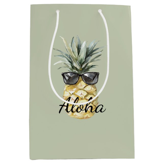 Tropical Aloha Pineapple with Sunglasses Medium Gift Bag (Front)