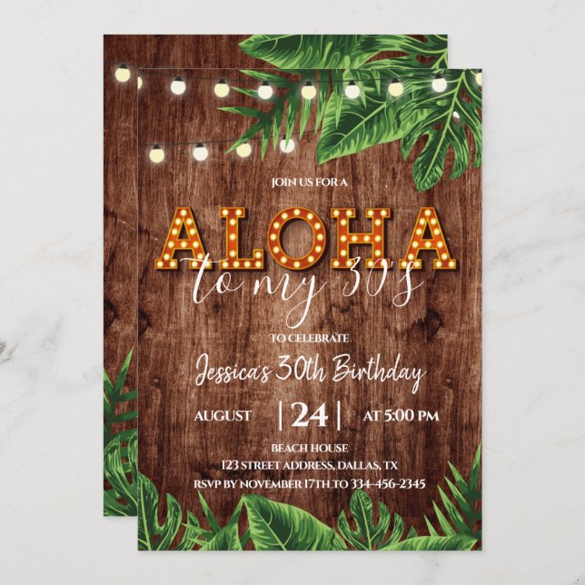 Tropical Aloha Rustic Birthday Invitation (Front/Back)