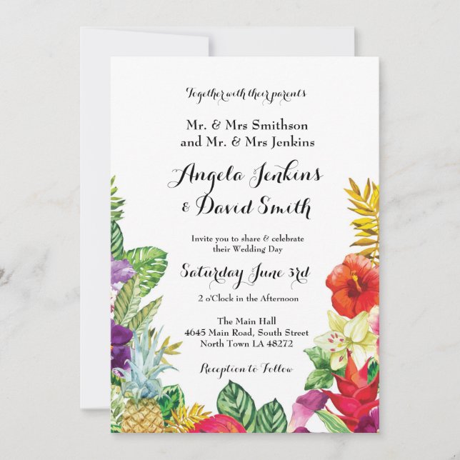 Tropical Aloha Wedding Floral Luau Lights Invite (Front)