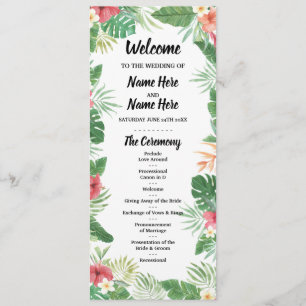 Tropical Aloha Wedding Program Flowers Palms Programme