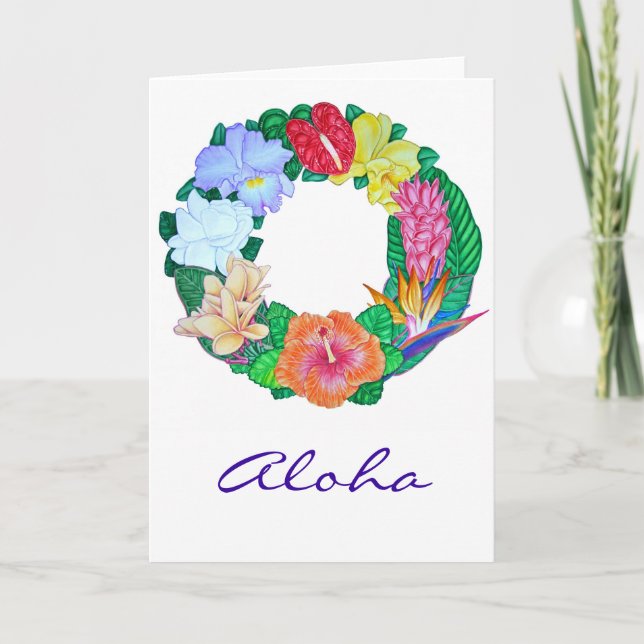 Tropical Aloha Wreath Holiday Card (Front)