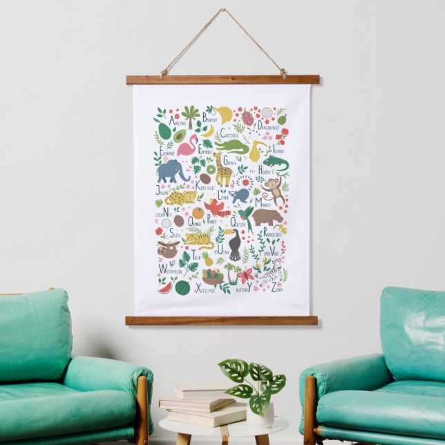 Tropical Alphabet for Children Hanging Tapestry (Living Room)