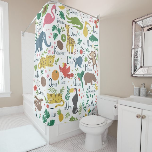Tropical Alphabet for Children Shower Curtain (In Situ)
