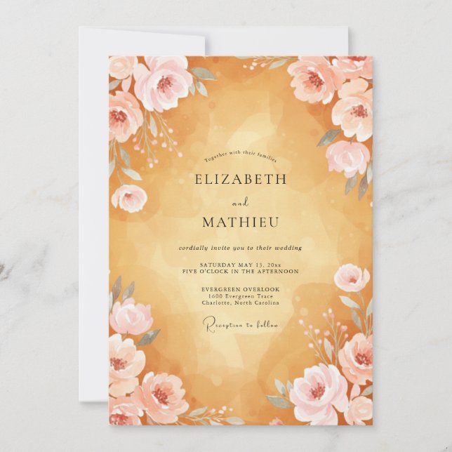 Tropical Amber Peony Wedding Invitation (Front)
