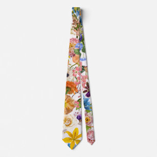 Tropical and garden flowers illustration. tie
