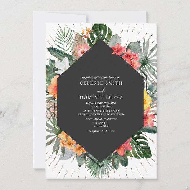 Tropical And Gold Botanical Floral Wedding Invitat Invitation (Front)