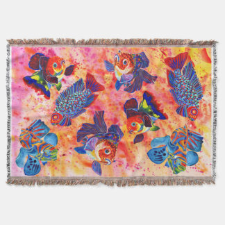 Tropical and goldfish design throw blanket