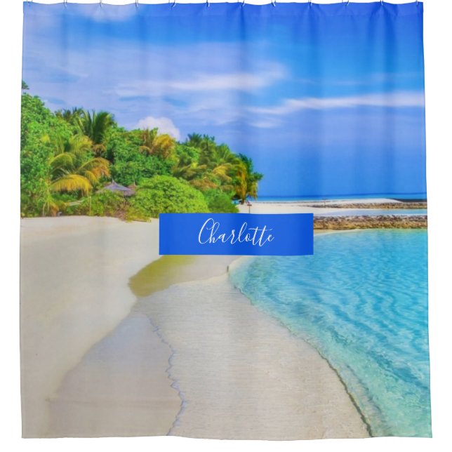 Tropical and Ocean Beach Family Shower Curtain (Front)