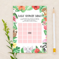 Tropical Animal Bingo Baby Shower Game