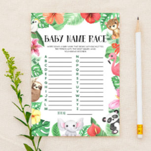Tropical Animal Name Race Baby Shower Game Stationery