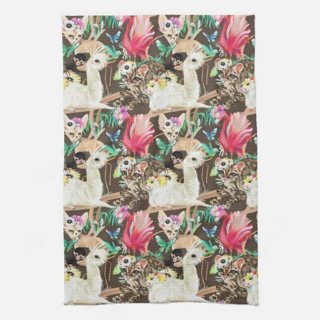 Tropical Animal Pattern Tea Towel (Vertical)